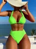 Swimwear féminin 2024 Bikinis sexy Femmes Brown Halter Brésilien Brésilien Bikini plissé féminin Ensemble noir Push Up Beach Wear Bathing