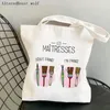 Shoppingväskor tack älskarinna tryck kvinnor shoppare väska student axel kvinnliga handväskor fällbar förvaring tote gåva gåva