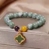 Van Clover Bracelet New Natural Jadeite Japan and South Korea Women's Crystal Bracelet Fresh Clover Bracelet Girlfriend Gift