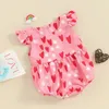 Bebek kızı kolsuz romper yaz kalp baskısı fırfırlı tulum, doğmuş yürümeye başlayan çocuk için sevimli kıyafetler 240408