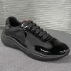 Designerskie buty marki Men Americas Cup Sneakers skórzany trener Patent płaski czarny niebieski siatkowy nylonowe buty zwyczajne z oryginalnym pudełkiem