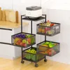 Armazenamento de cozinha 4 camadas cesta vegetal frutas de 360 graus rack quadrado