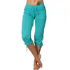 Actieve broek vrouwen Solid Color Mid Rise Pockets Trapstring Slim Capri bijgesneden broek Lounge Joggers zweetwegen yoga