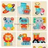 Puzzles 10.7 cm Kids Wood Colorf 3D Toy Montessori Cartoon Animals Jigsaw Puzze Educational Drewniane zabawki dla dzieci Drop d dhuj7