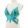 Women's Tanks Y2k Butterfly Sequin Crop Top Women Summer Backless V Neck Sexy Club Costume Carnival Festival Clothes Bandage Bra Tops
