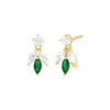 Boucles d'oreilles Stud Roxi Zircon vert géométrique pour femmes 925 Sterling Silver Crystal Piercing Fine Bijoux Plata