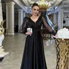 Robes de piste Ryanth Vintage Prom Robes de bal en V Leck Plemas Long Satin Black Arabe Lace Appliques Robe de soirée Party pour la remise des diplômes