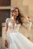 2024 Modne suknie ślubne Długie rękawy Aplikacje koronkowe satynowe suknie ślubne niestandardowe wykonane otwarte z tyłu pociąg A-line sukienka ślubna