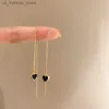 Charm Black Heart Ear Line Long Hanging Earrings for Women Gold Color Ear Wire Piercing Earring Accessories Jewelry Wholesale2404085RXO