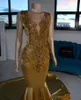 Guld Sparkly Long Mermaid Prom Birthday Gala Dresses For Black Girl Luxury Diamond Beaded Gillter Evening Ceremony Dress