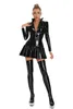 Casual Dresses Plus Size Women Sexy Shiny Leather Dress With Stockings Long Sleeve Zipper Glossy Pvc Latex Mini Skirt Red Black