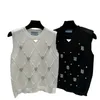 Women Diamond Check Knit Vest Designer Rhinestones Embellished Knitted Camisole Women Knits Tee Women's Sleeveless Knit Tops