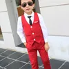 Spring herfst formele kinderen solide pak set jongens feest gastheer bruiloft kostuum kleine kinderen blazer vest broek kleding sets 240328