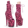 Chaussures de danse Leecabe 20cm / 8inches Leopard Upper Pole Dancing High Heel Platform Boots Open Toe