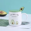 Mugs Drinkware Present AVOCADO CERAMIC COFFEE MUG Funnlig kopp Glas Kreativ färg Värmebeständig med lock 400 ml Kids Office Home