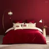 Bedding Sets 1000TC Long Staple Cotton Chic Embroidery Happiness Wedding Set Reversible Red Gold Duvet Cover Bed Sheet Pillowcases