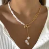 Pendant Necklaces Baroque Simulated Pearls Long Tassel Pendant Necklace For Women Beaded Link Chain Necklace 2022 Trend Lariat Wedding Jewelry24GER3