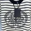 Summer New Striped Emblem Knitted T-shirt