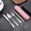 4Pcs/Set Travel Camping Cutlery Set Portable Tableware Stainless Steel Chopsticks Spoon Fork Steak Knife with Storage Case