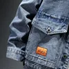 Denim Jackets Man Cargo Button Jeans Coat for Men Gray One Piece Cowboy Washed Clothing Outwear Fast Delvery Korea High Quality 240319