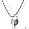 Chokers Couple Lover Necklace Set Black And White Love Stitching Magnetic Valentines Day Drop Delivery Jewelry Necklaces Pendants Dhlce