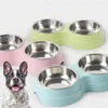 Double Pet Bowls Dog Food Water Feeder Stainless Steel Pet Drinking Dish Feeder Cat Puppy Feeding Supplies Small Dog Accessories