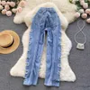 Womens Jeans Fashion Women 2023 Summer Blue High Waist Ripped Holes Denim Trouser Straight Wide Leg Pants Casual Street Clothes