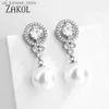 Charm Zakol Luxe ronde Imitatie Pearl hanger oorbellen dames mode kubieke zirkonia verloving bruiloft feest sieraden ep5528240408