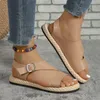 Sandalen flach mit soliden Basis-PU-Sommer-Frauenschuhen zum Verkauf 2024 Brandschnallenhalle Low-Heeled Casual Sandalien