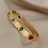 Bangle Grandea incrustado coração colorido coração oval cúbico zirconia pulseiras de aço inoxidável pulseiras para mulheres jóias à prova d'água de ouro banhado