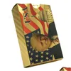 Party Favor Trump Waterproof Gold Sier Playing Cards Poker Game Plastic Drop Delivery Home Garden Festive Supplies Dhpoc