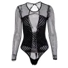 Costumes 2020 Fashion Summer Women's Mesh Hollow Sexy Sexy Round Necy Long Sleeve Bodys