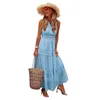 Casual Dresses Summer Elegant Sleeveless Bohemian Holiday Dress Chic V-neck Halter Spaghetti Strap 2024 Chiffon Swim Suit Cover Up