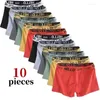 UNDUPTS 10 PCS MENS BOXER ŞARKI Pamuklu Erkekler İç Çamaşırı Moda L-4XL Yüksek Streç Nefes Alabilir Yumuşak Artı Boyut