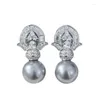 Boucles d'oreilles S925 Silver Stodts 11 mm Grey Pearl Fashion Oreing Brings