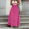 Kjolar kvinnors sommarlånga kjol skiktade ruffles design elegant maxi kontor kvinnor pendling party kläder höst