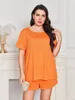 Plus size dames pyjama's set shorts mouwen mouwen boven broek 2 stuks slaapkleding vrouwelijke nachtkleding vast o nek huiskleding kleding 240408