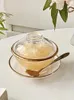 Skålar kinesiska guldkantade glaskoppar med lock dessert cupbowl -täckning set transparent hushåll
