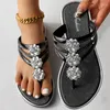 Sandals Summer Women Shoes Daily Wear Casual Flat Rhinestone Floral Pattern Hollow Out Flip Flops Slippers