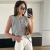 Women's Knits Summer Knitted Cardigans Women Elegant Fashion Button Sleeveless Cardigan Solid Basic Casual Vacation Holiday Tops 2024 Gray