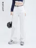 Jeans femininos kuclut para mulheres calças jeans chiques altas ruas confortáveis de moda coreana reta