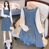 Casual Dresses Size M-4XL Denim A-line Dress For Women Lace Long Sleeve Square Collar Jean Female Spring Summer Oversize Slim