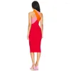 Lässige Kleider 2024 Sommermodik Patchwork Farbe Frauen Cross Sling Mini Stretch Verband High Street Resort Party Kleid