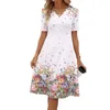 Robes décontractées robe imprimée imprimé floral midi A-line avec manches courtes en V pour les fêtes d'été Shopping