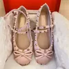 Luxury designer v rivets ballet flats shoe women bow silk slip on ballerina round toe ladies dress fashion shoes size 35-40