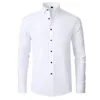 Plus 6xl Herren Social Shirt Herumn Spring Business-Hemden nicht ungezwungener solider vertikaler schwarzer schlanker Fit Elastic Klote 240329