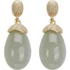 Dangle Earrings Designer Original Flange Porcelain Inlaid Drop-shaped Hetian Jade Chinese Style Temperament Ladies Jewelry