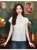 Bluzki damskie chiński w stylu krótkie rękawowe koszula dla kobiet kobiety letnie koszule