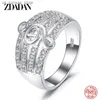 Ringos de cluster Zdadan 925 Sterling Silver CZ Ring Anel feminino Nota anel de casamento Jóias de joias de joias240408