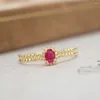Cluster anneaux de conserve Ruby Round 925 argent sterling pour femmes zircon filles anillos pierres précieuses bijoux fins